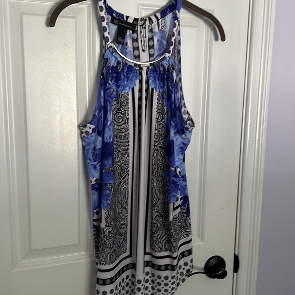 INC Women’s Cami/Tank Blue/Black/White pattern, Silver Neck Accent Sz L